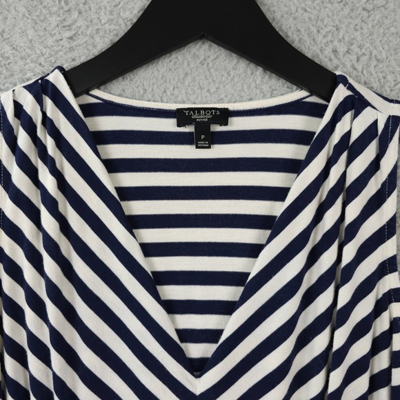 Talbots Shirt Womens P Blue White Striped Peplum Pleated Sleeveless Tank Top - Picture 7 of 9